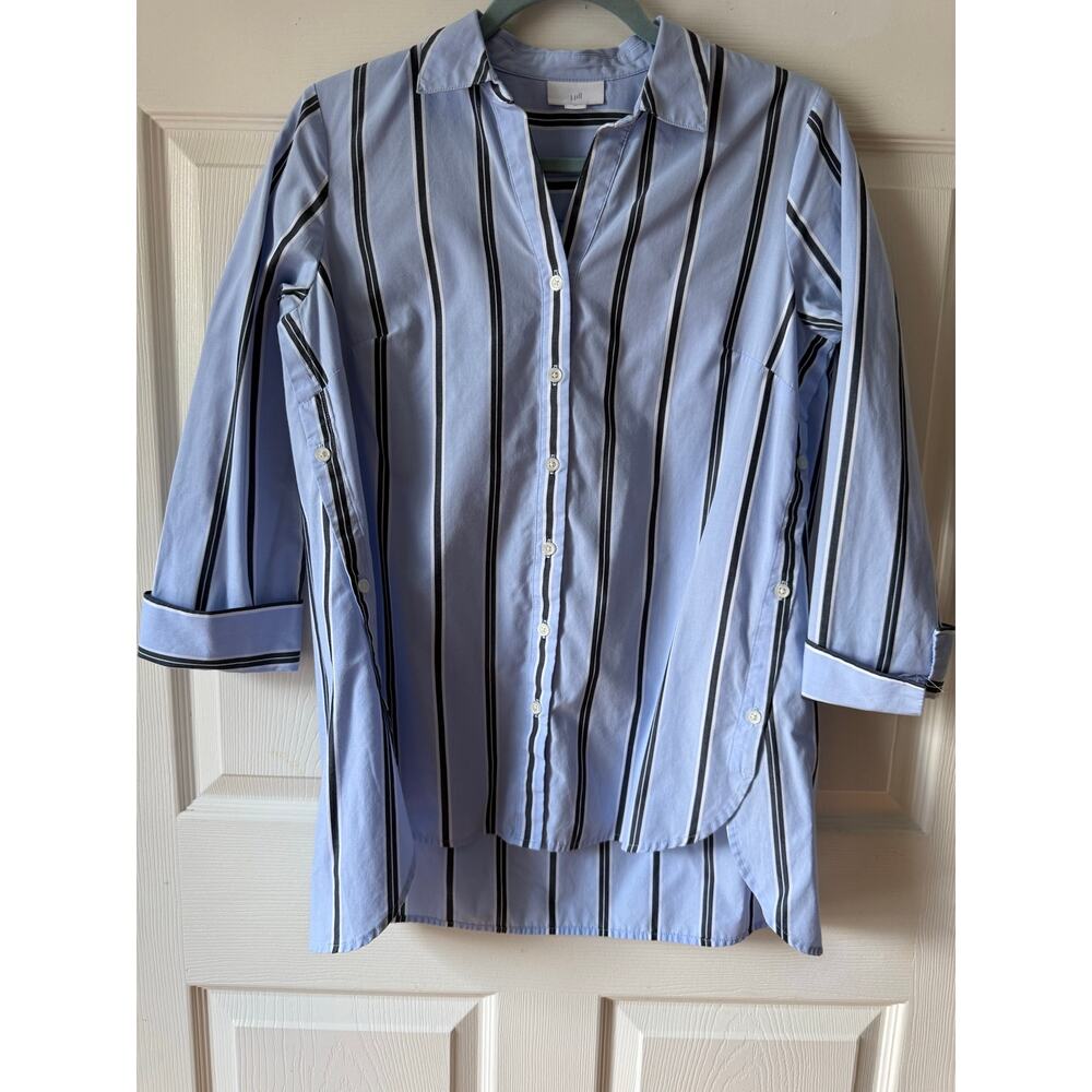 J. Jill Striped Button Front Tunic Shirt Blue Cotton Blend‎ XS